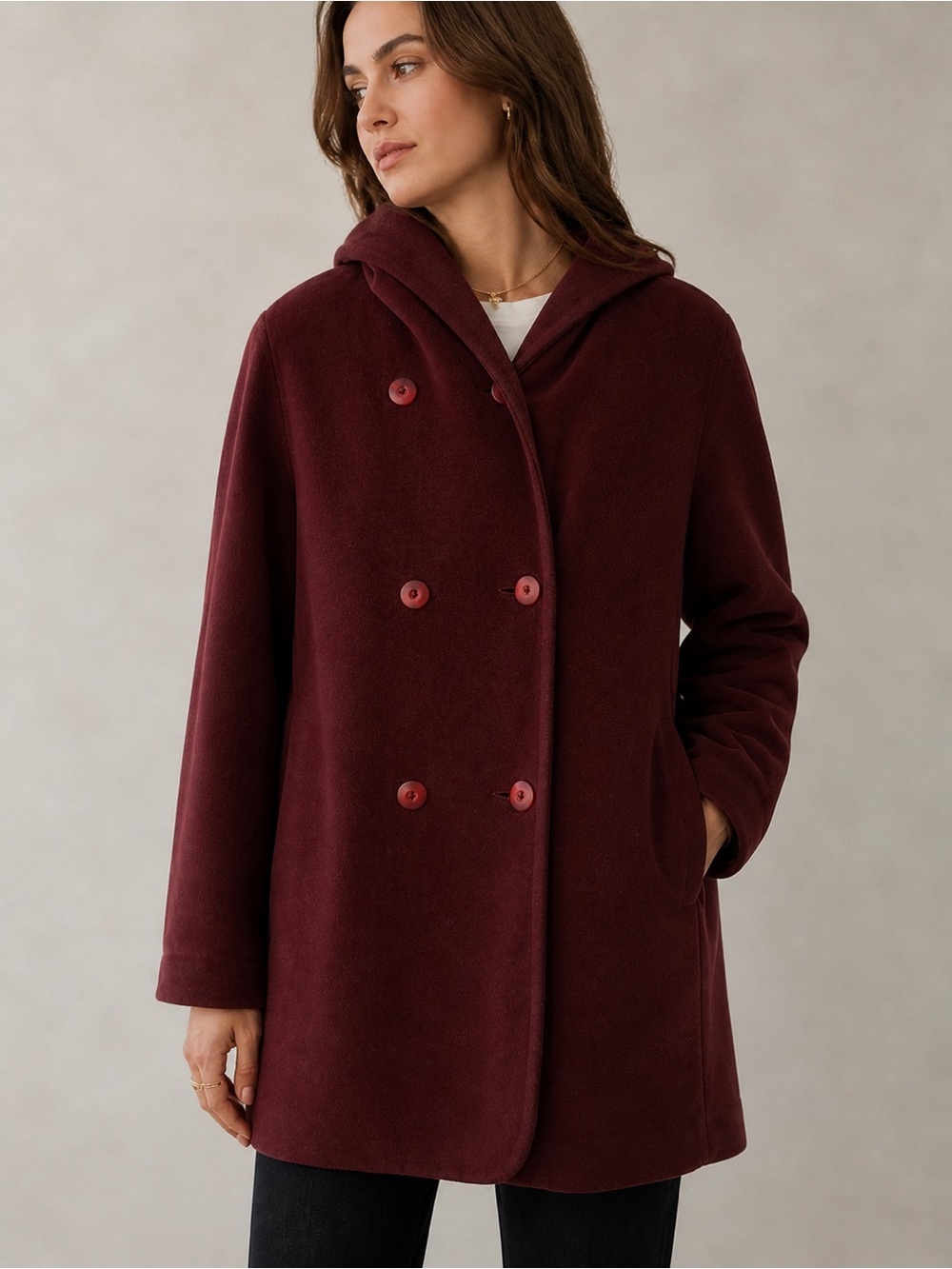 Kristen Blake Burgundy Virgin Wool Cashmere Hooded Coat